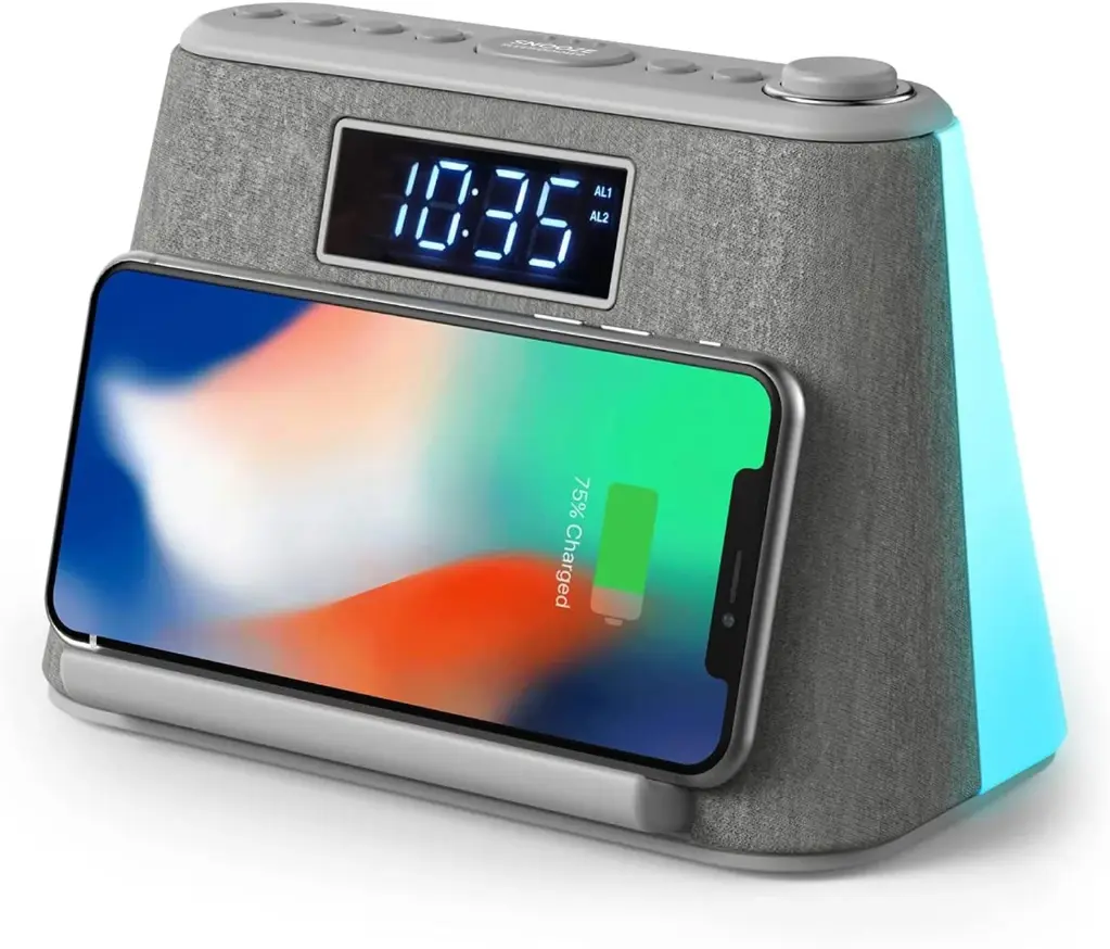 i-Box Glow Reloj Despertador con Carga Inalámbrica, Luz Nocturna y Bluetooth