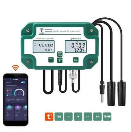 Tuya Medidor Tester calidad agua WiFi Online 6 In 1 TDS/EC/SALT/S.G/TEMP/